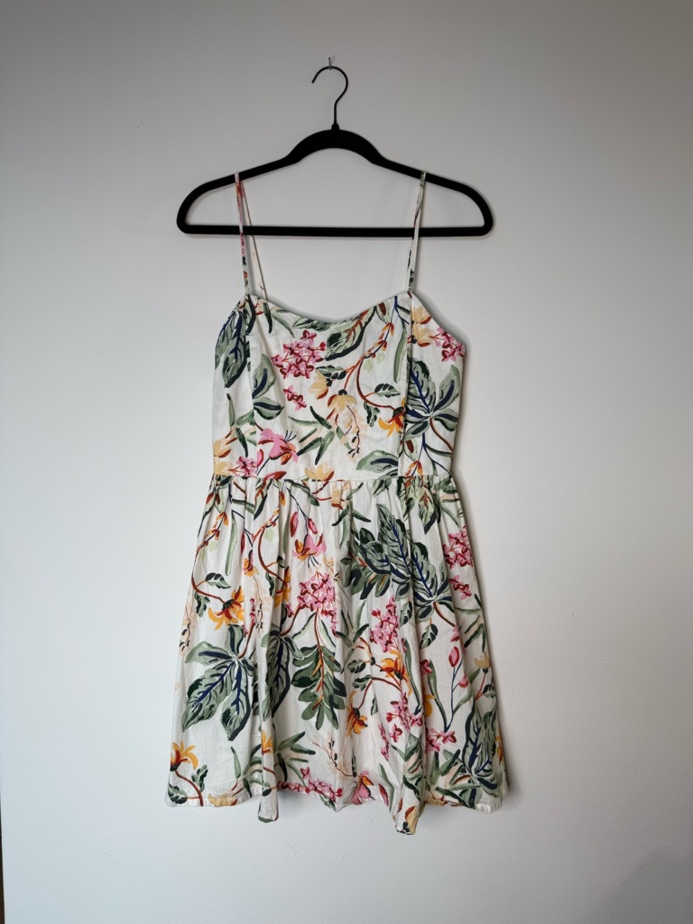H&M White Floral Sundress with Green and Pink Print
